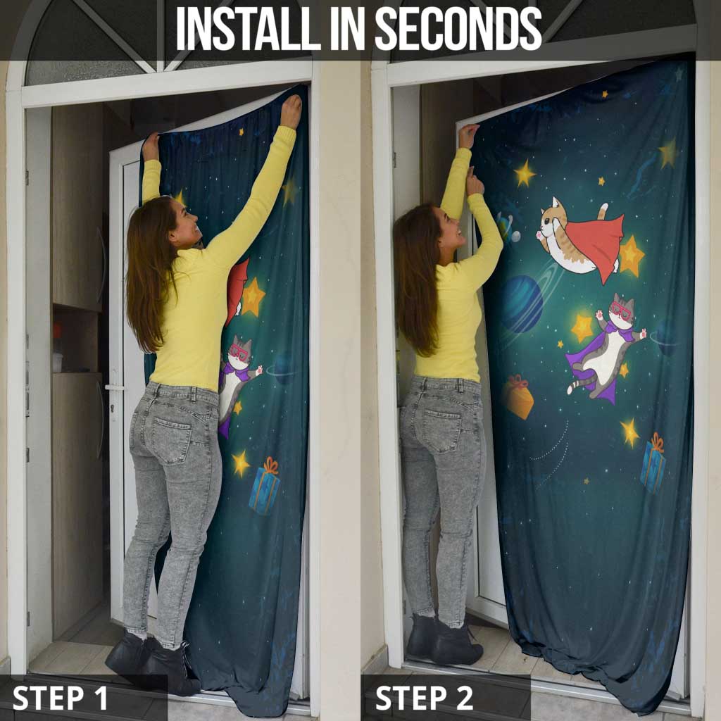 Cat Galaxy Christmas Door Cover Xmas Holiday Patterns - Wonder Print Shop
