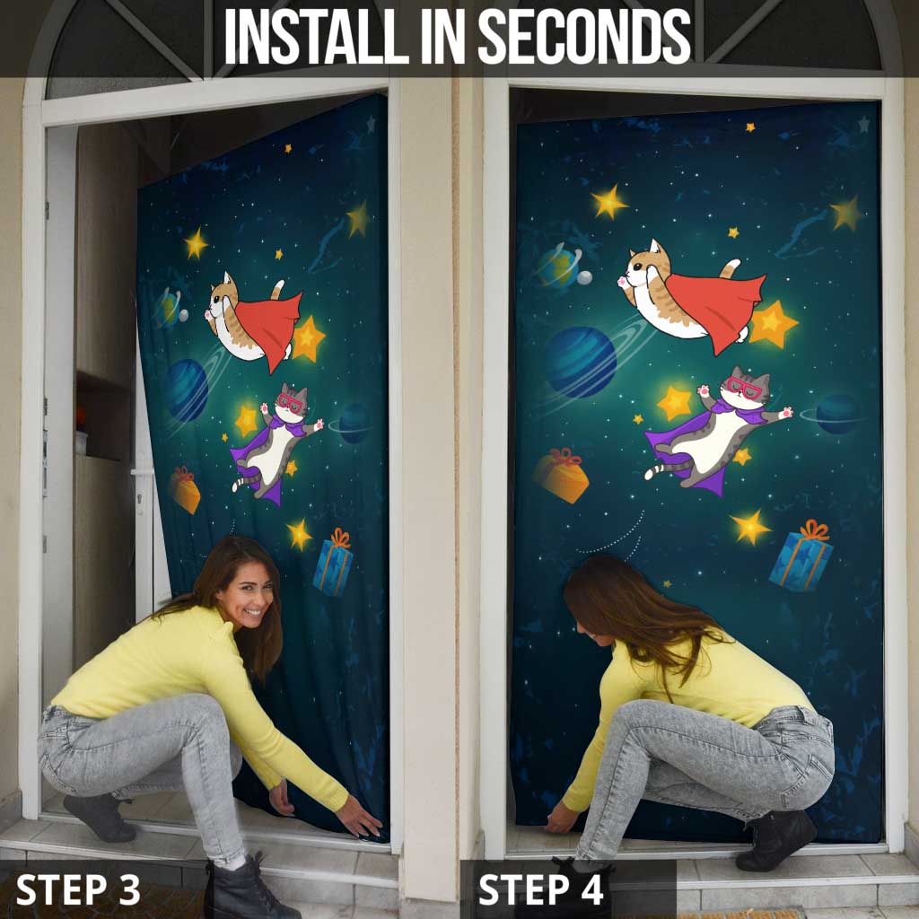 Cat Galaxy Christmas Door Cover Xmas Holiday Patterns - Wonder Print Shop