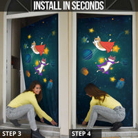 Cat Galaxy Christmas Door Cover Xmas Holiday Patterns - Wonder Print Shop