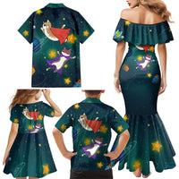 Cat Galaxy Christmas Family Matching Mermaid Dress and Hawaiian Shirt Xmas Holiday Patterns - Wonder Print Shop