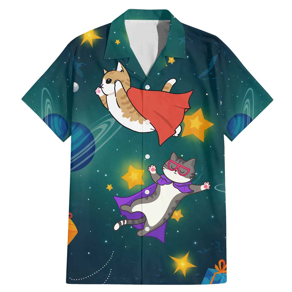 Cat Galaxy Christmas Family Matching Mermaid Dress and Hawaiian Shirt Xmas Holiday Patterns - Wonder Print Shop