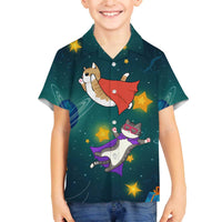 Cat Galaxy Christmas Family Matching Off The Shoulder Long Sleeve Dress and Hawaiian Shirt Xmas Holiday Patterns - Wonder Print Shop