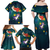 Cat Galaxy Christmas Family Matching Off Shoulder Maxi Dress and Hawaiian Shirt Xmas Holiday Patterns - Wonder Print Shop