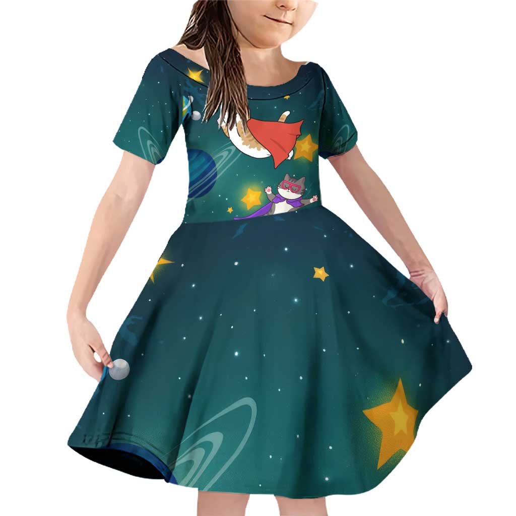 Cat Galaxy Christmas Family Matching Off Shoulder Short Dress and Hawaiian Shirt Xmas Holiday Patterns - Wonder Print Shop