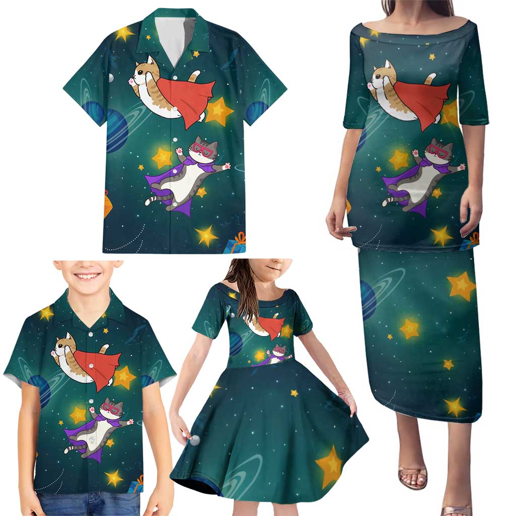 Cat Galaxy Christmas Family Matching Puletasi and Hawaiian Shirt Xmas Holiday Patterns - Wonder Print Shop