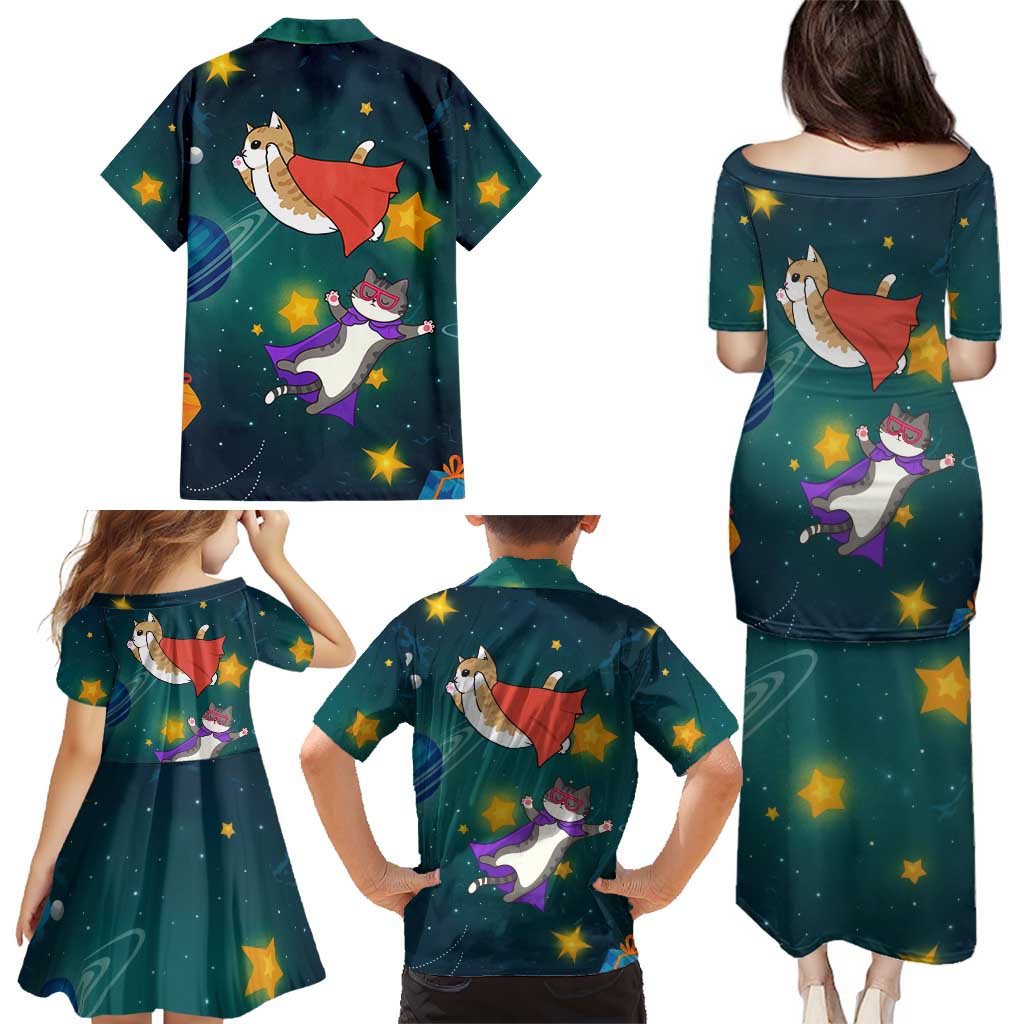 Cat Galaxy Christmas Family Matching Puletasi and Hawaiian Shirt Xmas Holiday Patterns - Wonder Print Shop
