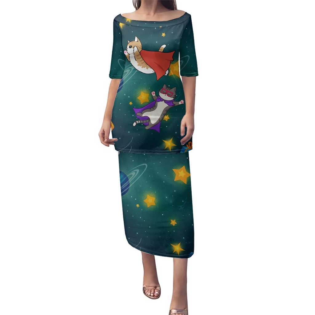 Cat Galaxy Christmas Family Matching Puletasi and Hawaiian Shirt Xmas Holiday Patterns - Wonder Print Shop
