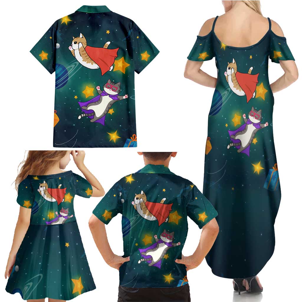 Cat Galaxy Christmas Family Matching Summer Maxi Dress and Hawaiian Shirt Xmas Holiday Patterns - Wonder Print Shop