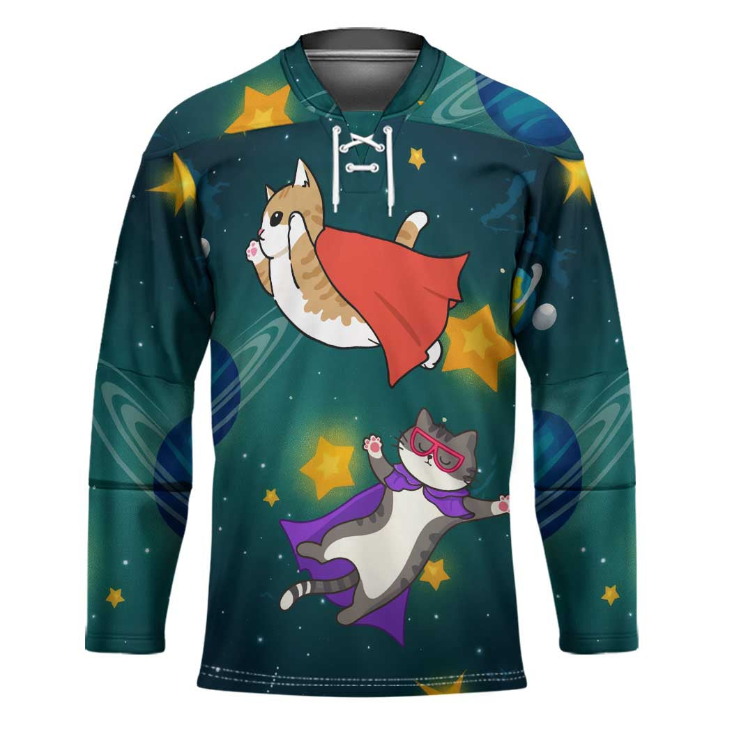 Cat Galaxy Christmas Hockey Jersey Xmas Holiday Patterns - Wonder Print Shop