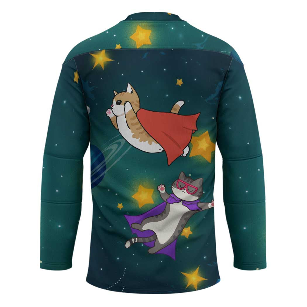 Cat Galaxy Christmas Hockey Jersey Xmas Holiday Patterns - Wonder Print Shop