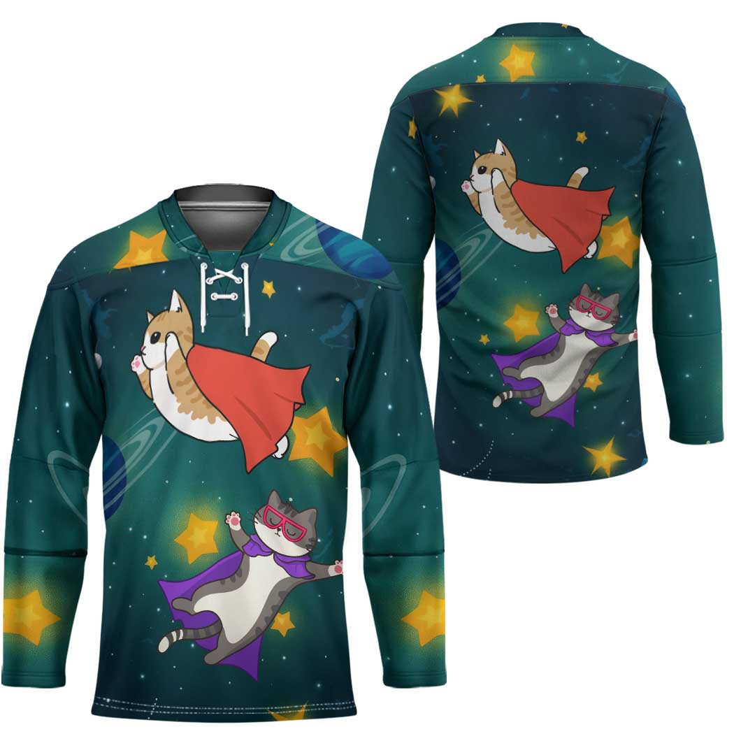 Cat Galaxy Christmas Hockey Jersey Xmas Holiday Patterns - Wonder Print Shop