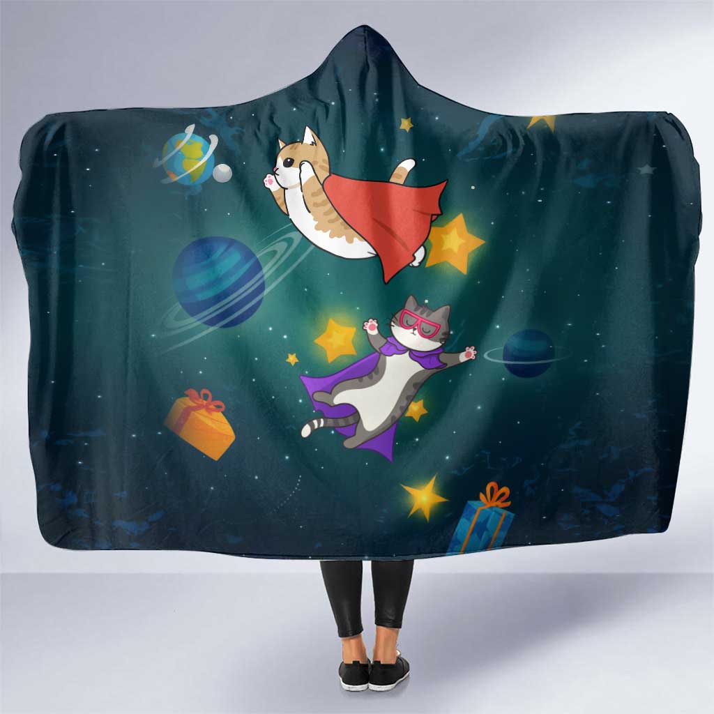 Cat Galaxy Christmas Hooded Blanket Xmas Holiday Patterns - Wonder Print Shop