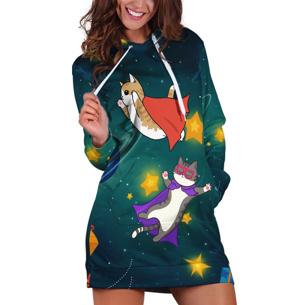 Cat Galaxy Christmas Hoodie Dress Xmas Holiday Patterns - Wonder Print Shop