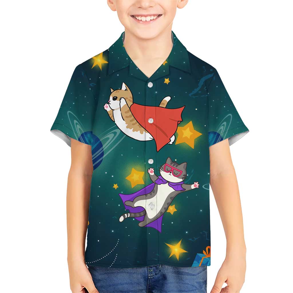 Cat Galaxy Christmas Kid Hawaiian Shirt Xmas Holiday Patterns - Wonder Print Shop