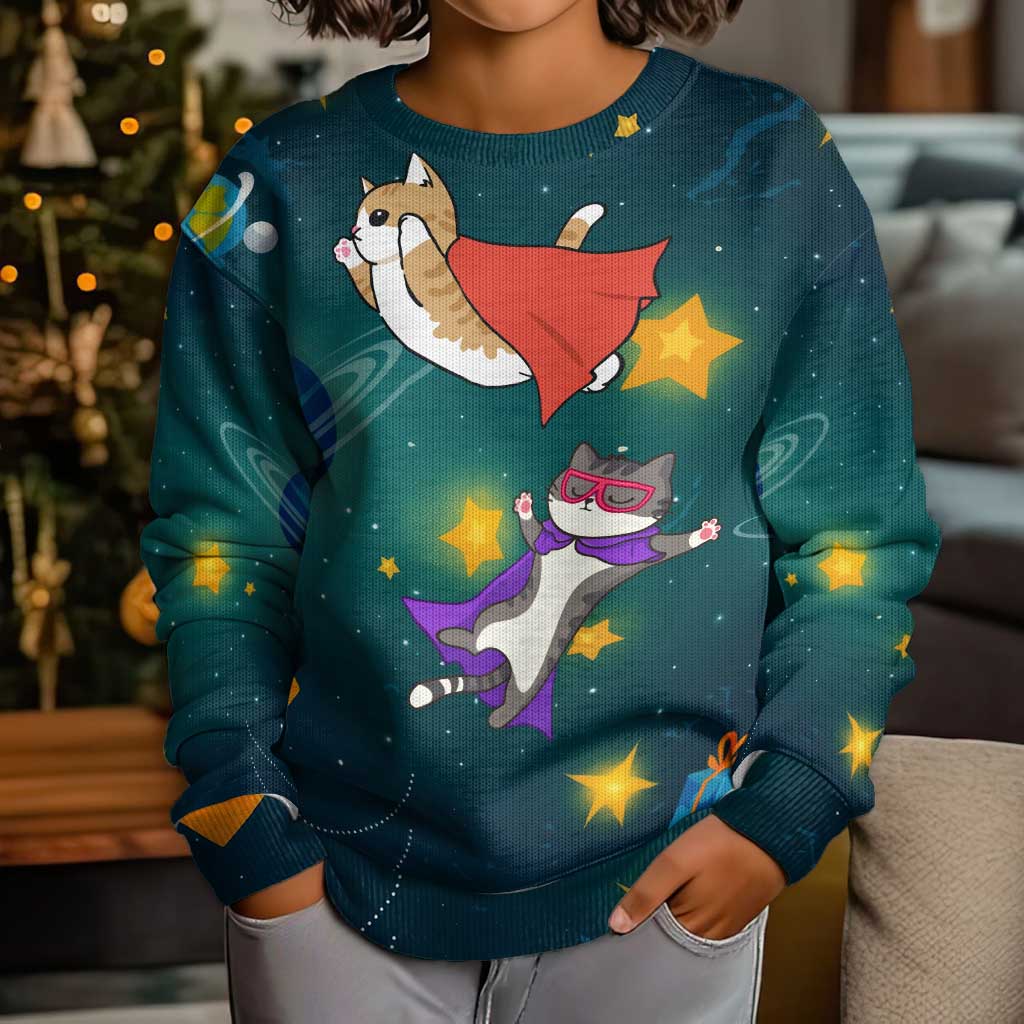 Cat Galaxy Christmas Kid Ugly Christmas Sweater Xmas Holiday Patterns - Wonder Print Shop
