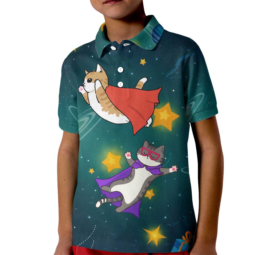 Cat Galaxy Christmas Kid Polo Shirt Xmas Holiday Patterns - Wonder Print Shop