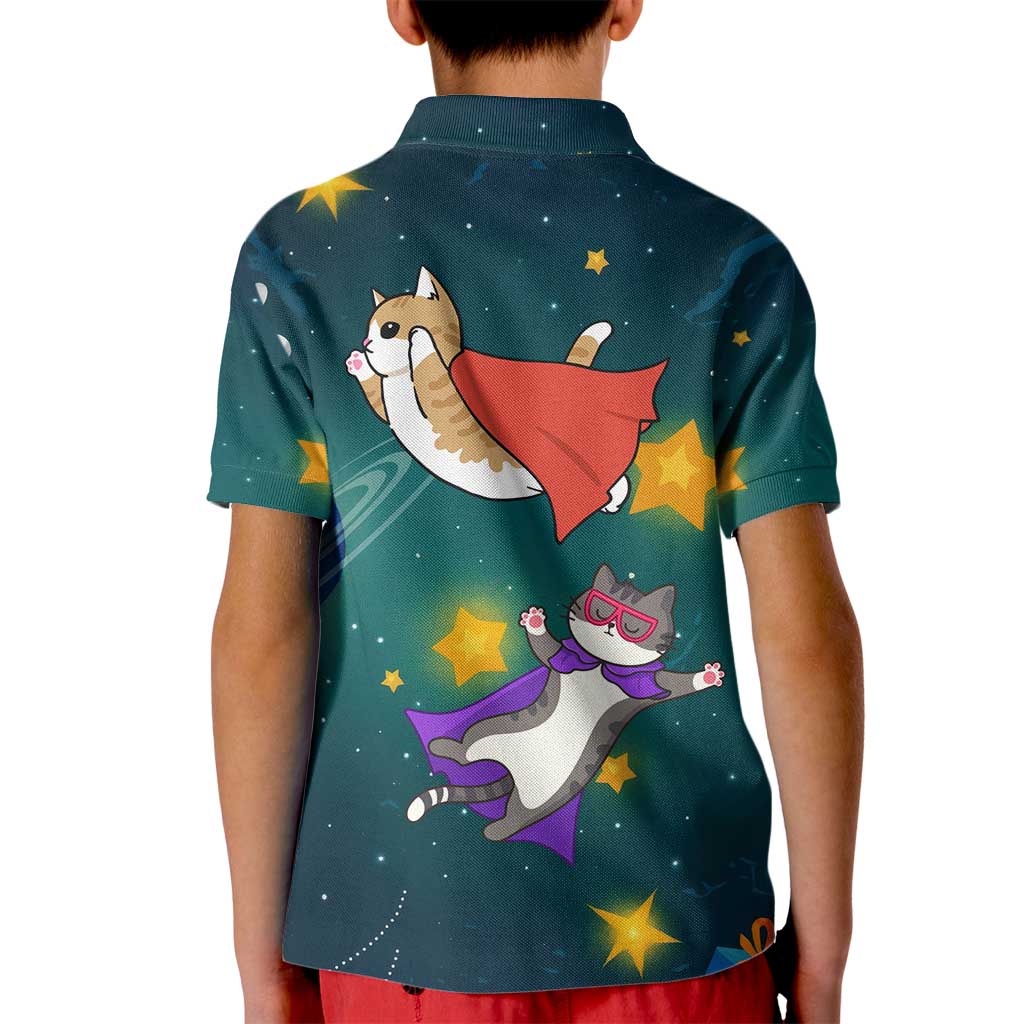 Cat Galaxy Christmas Kid Polo Shirt Xmas Holiday Patterns - Wonder Print Shop