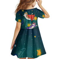 Cat Galaxy Christmas Kid Short Sleeve Dress Xmas Holiday Patterns - Wonder Print Shop