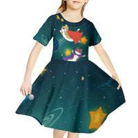 Cat Galaxy Christmas Kid Short Sleeve Dress Xmas Holiday Patterns - Wonder Print Shop