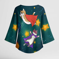 Cat Galaxy Christmas Kimono Sleeve Blouse Xmas Holiday Patterns - Wonder Print Shop