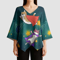 Cat Galaxy Christmas Kimono Sleeve Blouse Xmas Holiday Patterns - Wonder Print Shop