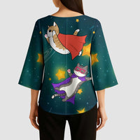 Cat Galaxy Christmas Kimono Sleeve Blouse Xmas Holiday Patterns - Wonder Print Shop