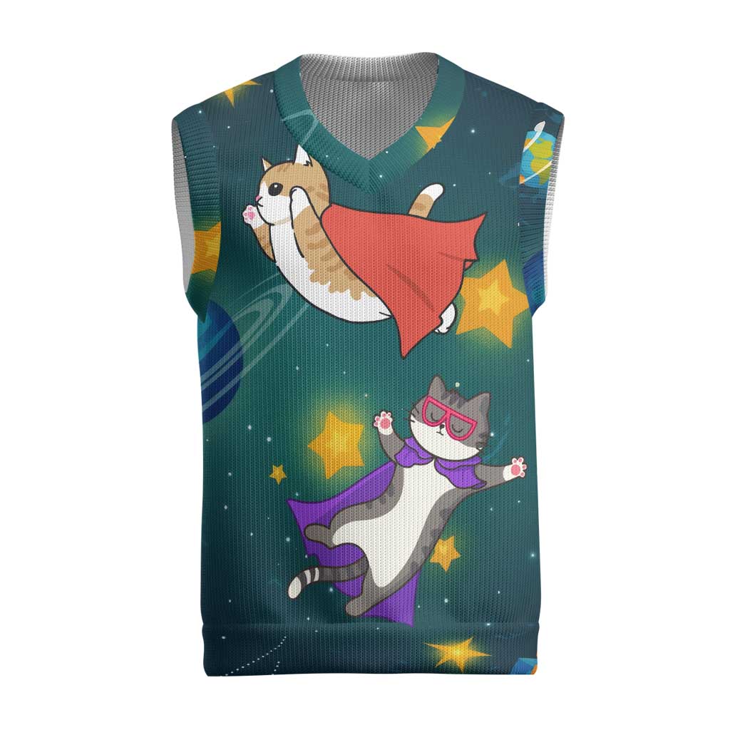 Cat Galaxy Christmas Knitted V-Neck Vest Xmas Holiday Patterns - Wonder Print Shop