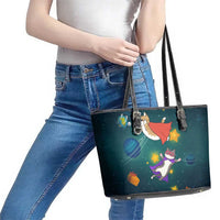 Cat Galaxy Christmas Leather Tote Bag Xmas Holiday Patterns - Wonder Print Shop