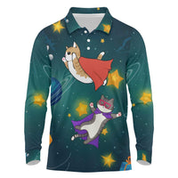 Cat Galaxy Christmas Long Sleeve Polo Shirt Xmas Holiday Patterns - Wonder Print Shop