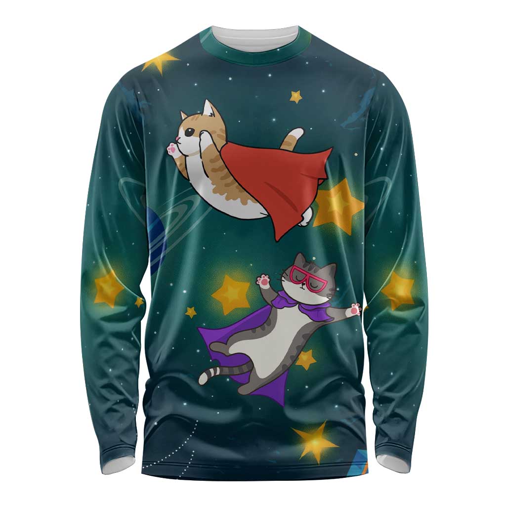 Cat Galaxy Christmas Long Sleeve Shirt Xmas Holiday Patterns - Wonder Print Shop