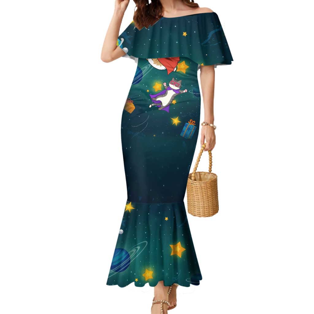 Cat Galaxy Christmas Mermaid Dress Xmas Holiday Patterns - Wonder Print Shop