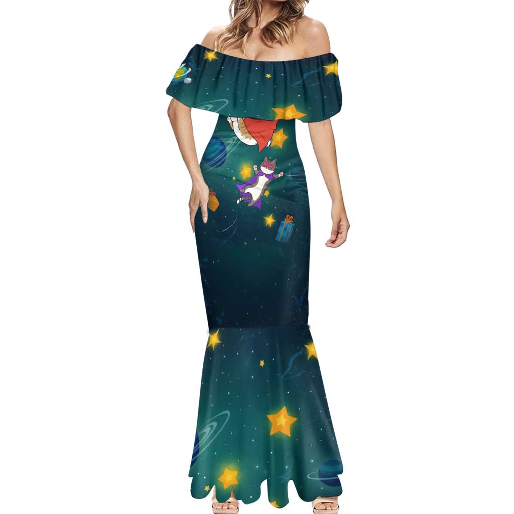 Cat Galaxy Christmas Mermaid Dress Xmas Holiday Patterns - Wonder Print Shop
