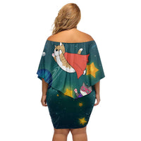 Cat Galaxy Christmas Off Shoulder Short Dress Xmas Holiday Patterns - Wonder Print Shop