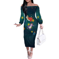 Cat Galaxy Christmas Off The Shoulder Long Sleeve Dress Xmas Holiday Patterns - Wonder Print Shop