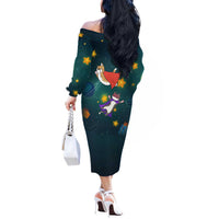 Cat Galaxy Christmas Off The Shoulder Long Sleeve Dress Xmas Holiday Patterns - Wonder Print Shop