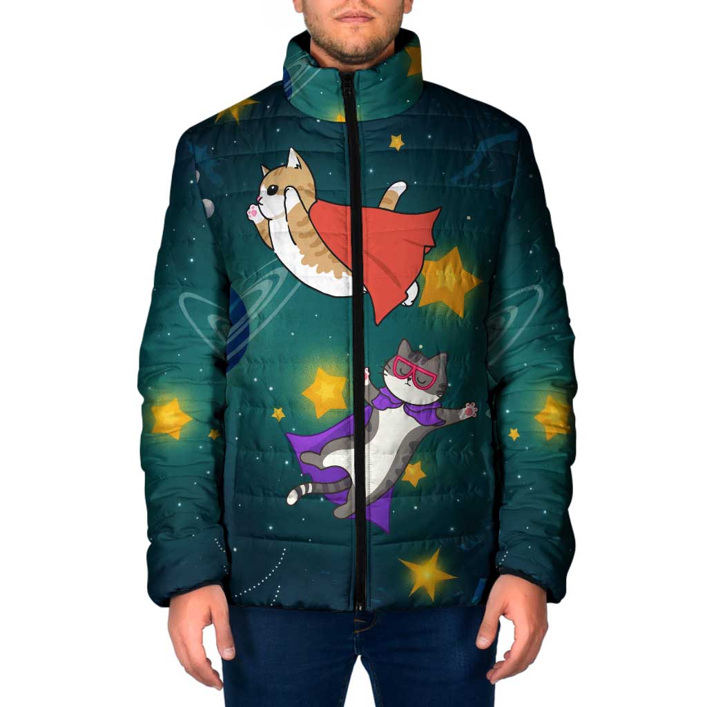 Cat Galaxy Christmas Padded Jacket Xmas Holiday Patterns - Wonder Print Shop