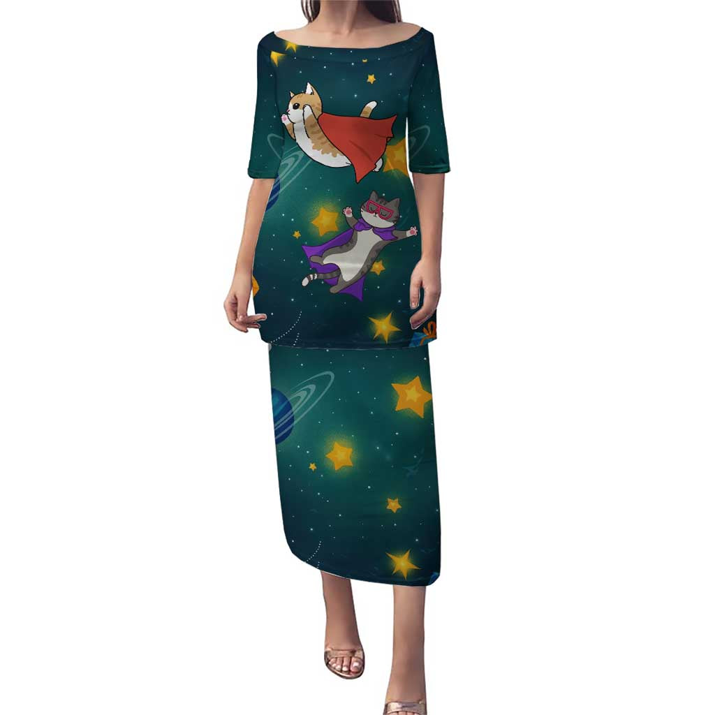Cat Galaxy Christmas Puletasi Xmas Holiday Patterns - Wonder Print Shop