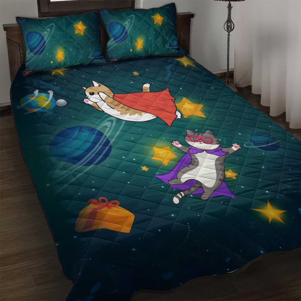 Cat Galaxy Christmas Quilt Bed Set Xmas Holiday Patterns - Wonder Print Shop