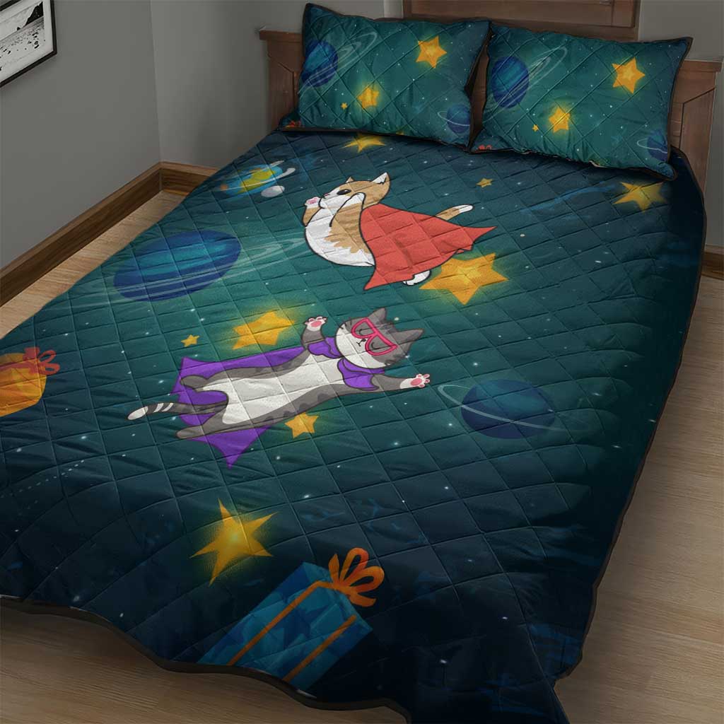 Cat Galaxy Christmas Quilt Bed Set Xmas Holiday Patterns - Wonder Print Shop