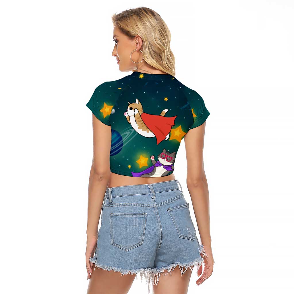 Cat Galaxy Christmas Raglan Cropped T Shirt Xmas Holiday Patterns - Wonder Print Shop