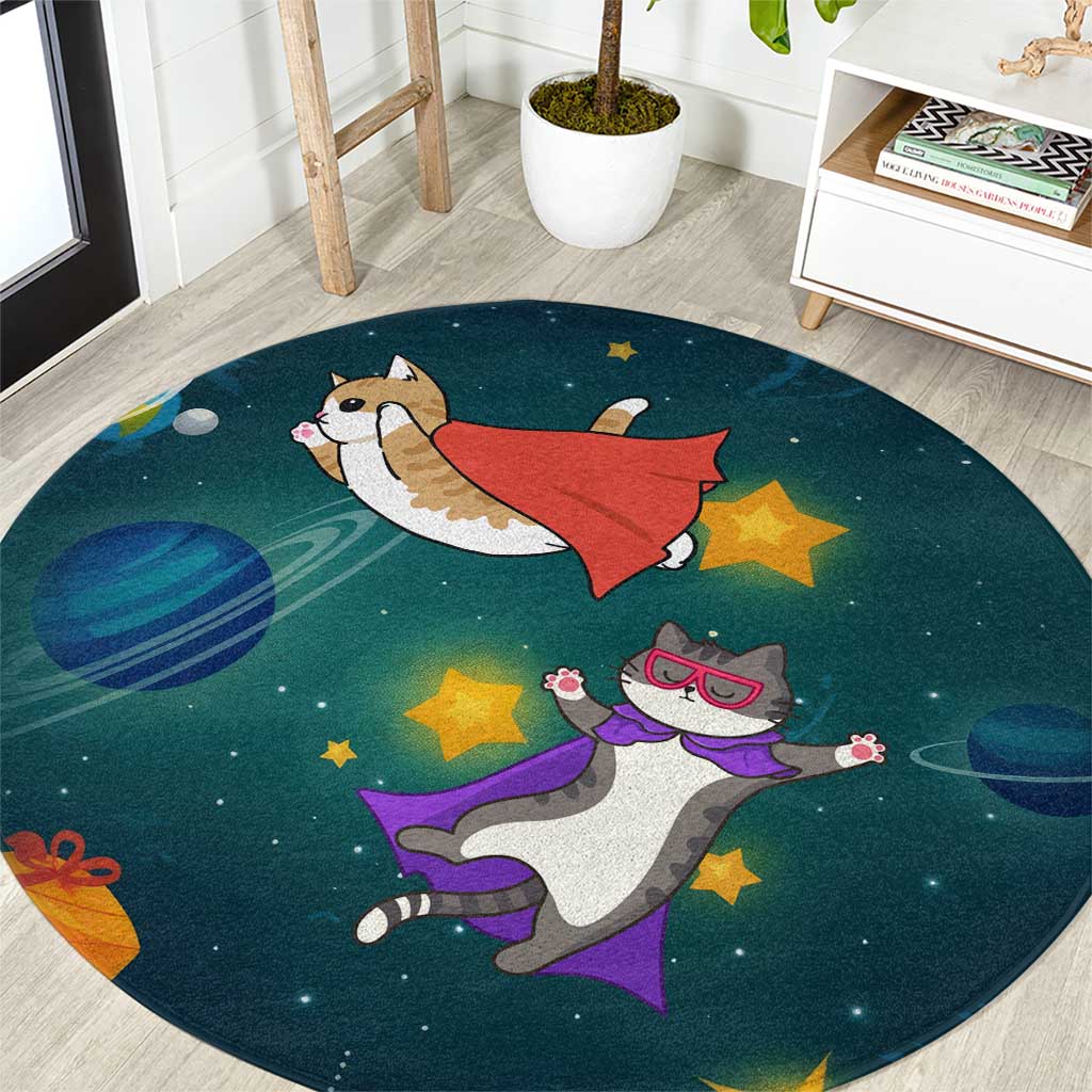 Cat Galaxy Christmas Round Carpet Xmas Holiday Patterns - Wonder Print Shop