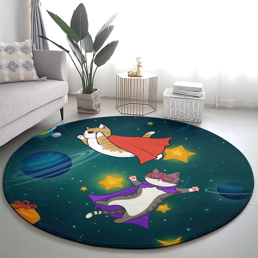 Cat Galaxy Christmas Round Carpet Xmas Holiday Patterns - Wonder Print Shop