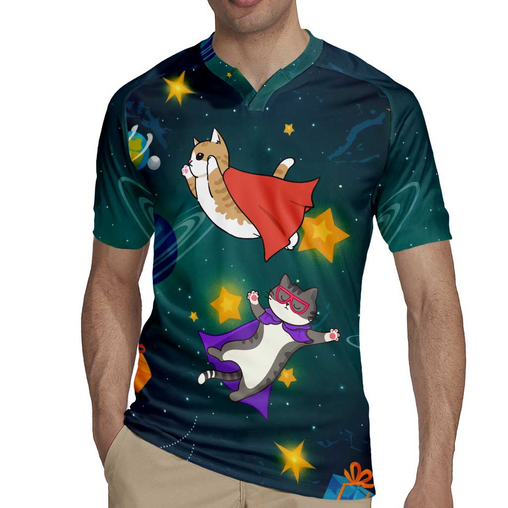 Cat Galaxy Christmas Rugby Jersey Xmas Holiday Patterns - Wonder Print Shop