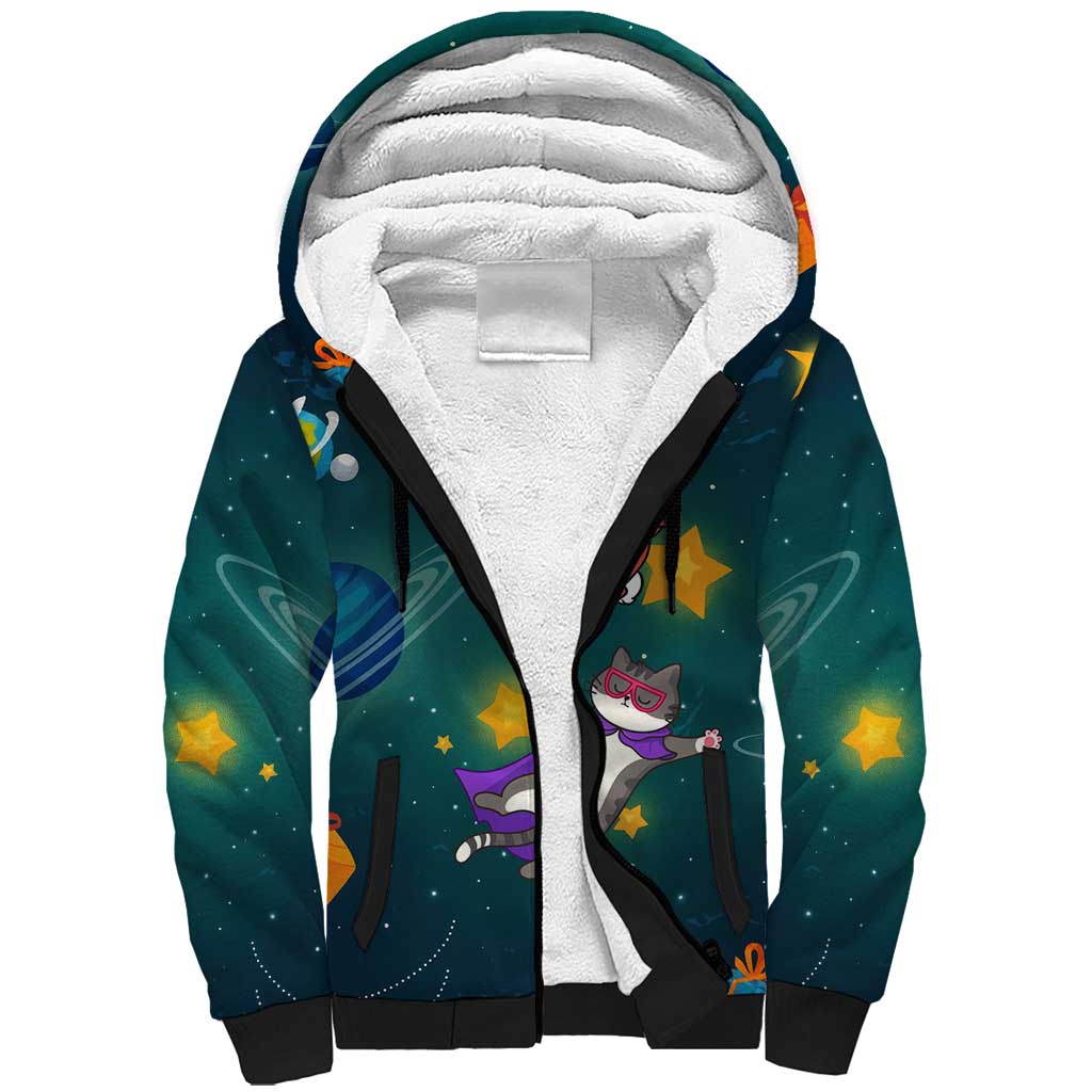 Cat Galaxy Christmas Sherpa Hoodie Xmas Holiday Patterns - Wonder Print Shop