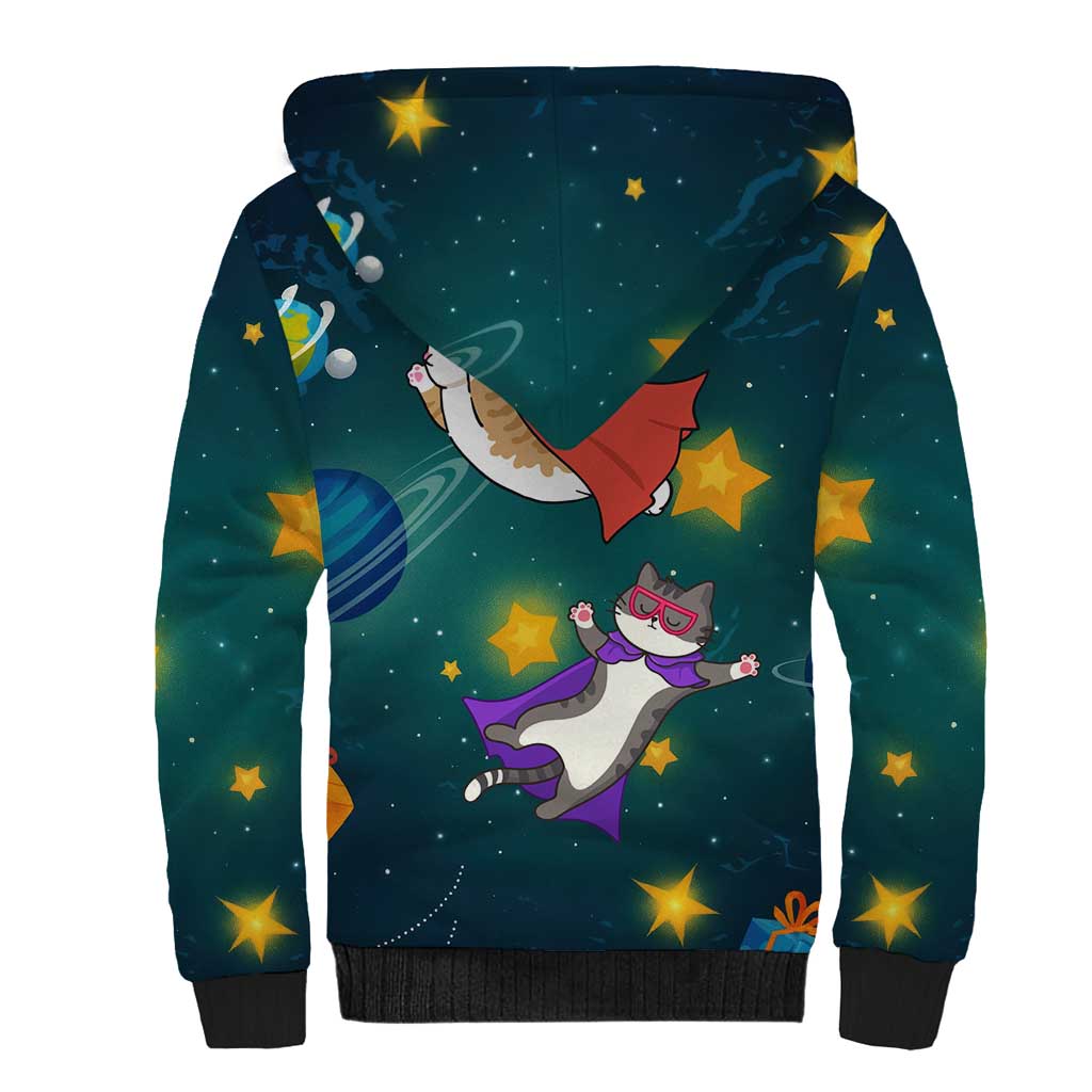Cat Galaxy Christmas Sherpa Hoodie Xmas Holiday Patterns - Wonder Print Shop