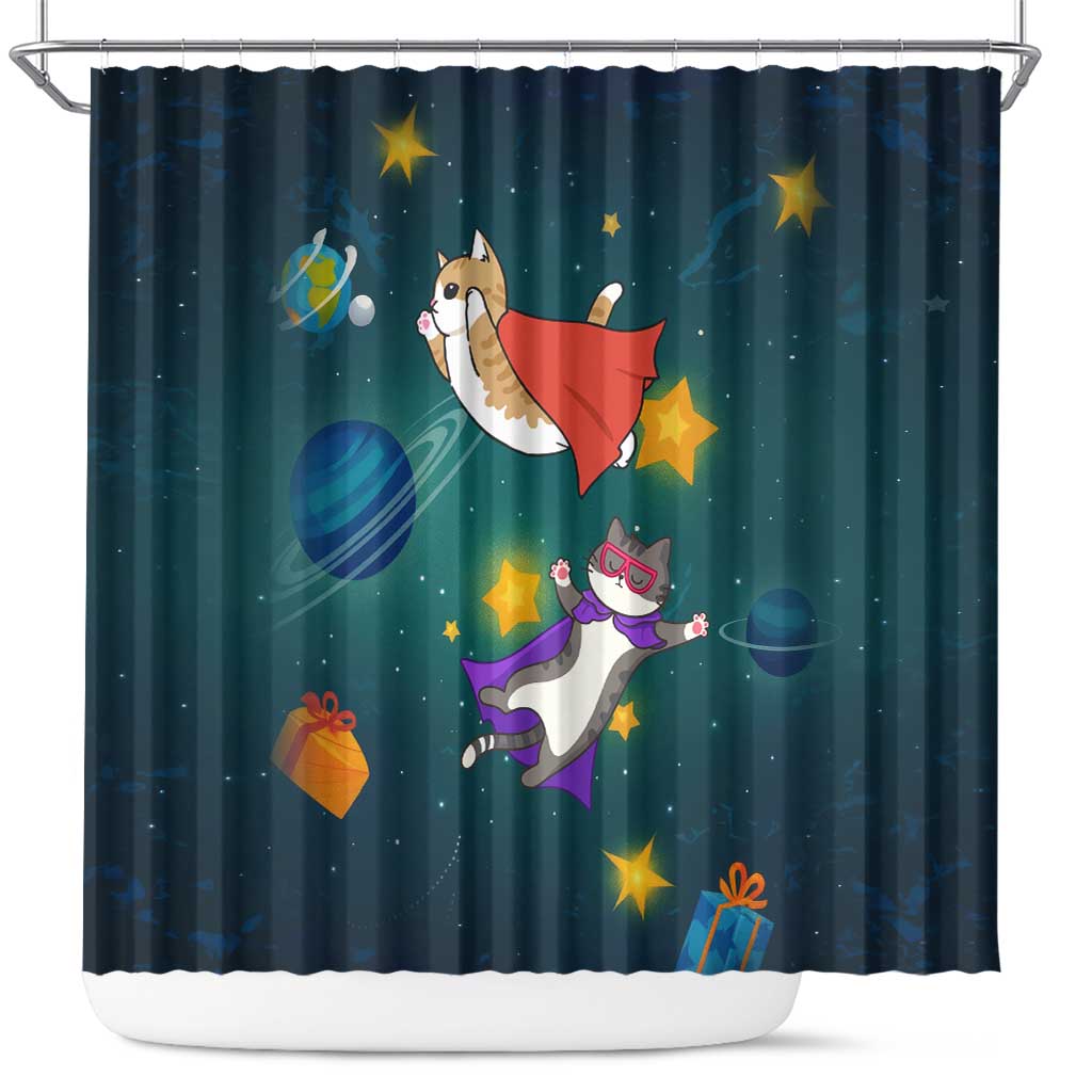 Cat Galaxy Christmas Shower Curtain Xmas Holiday Patterns - Wonder Print Shop