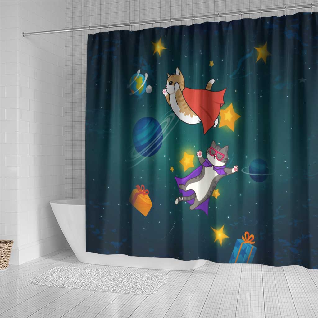 Cat Galaxy Christmas Shower Curtain Xmas Holiday Patterns - Wonder Print Shop