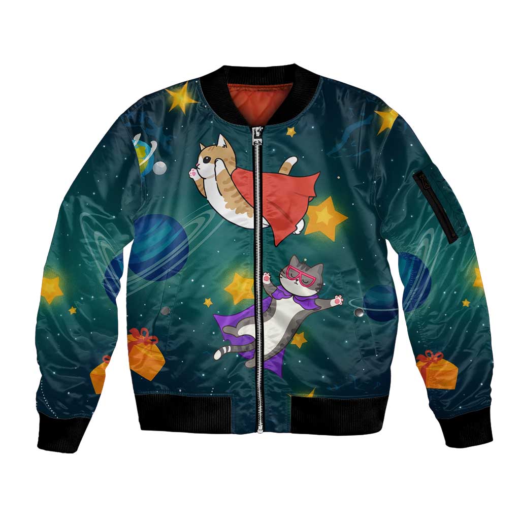 Cat Galaxy Christmas Sleeve Zip Bomber Jacket Xmas Holiday Patterns - Wonder Print Shop