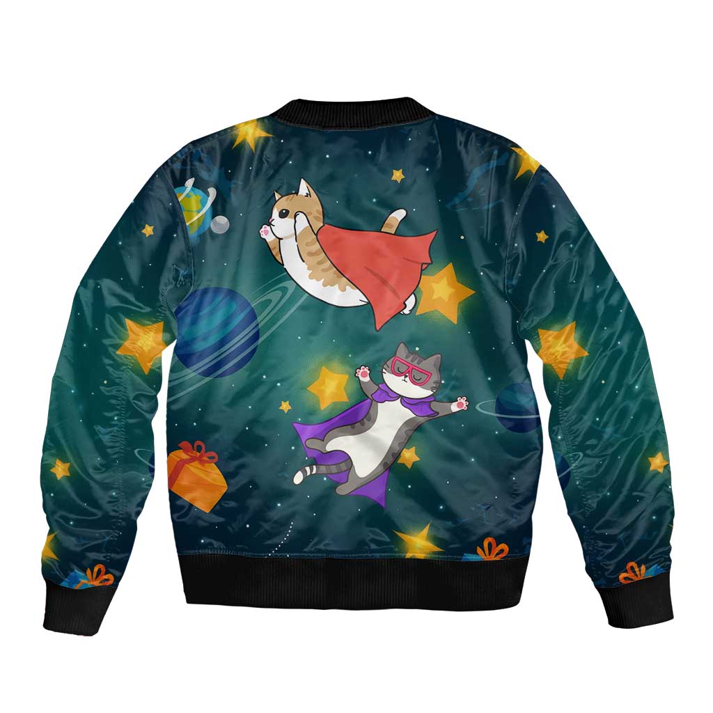 Cat Galaxy Christmas Sleeve Zip Bomber Jacket Xmas Holiday Patterns - Wonder Print Shop
