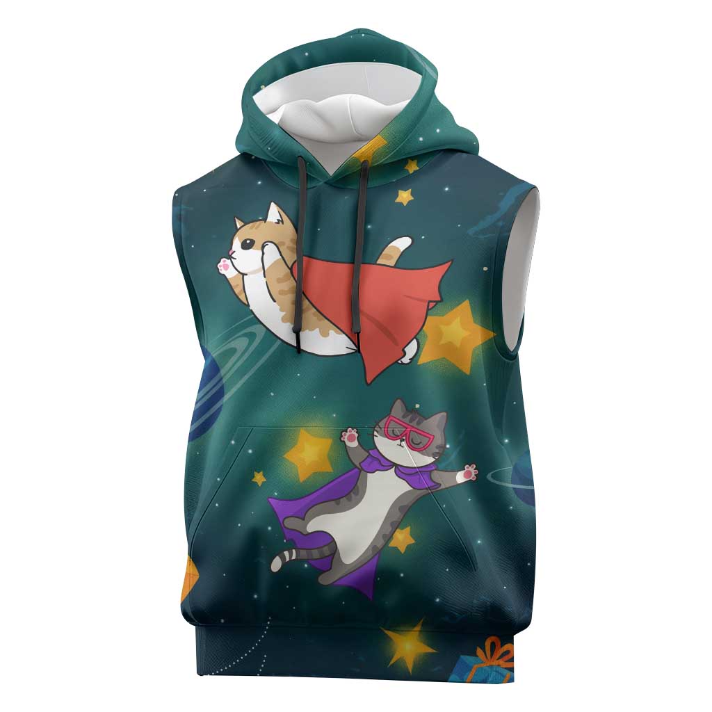 Cat Galaxy Christmas Sleeveless Hoodie Xmas Holiday Patterns - Wonder Print Shop